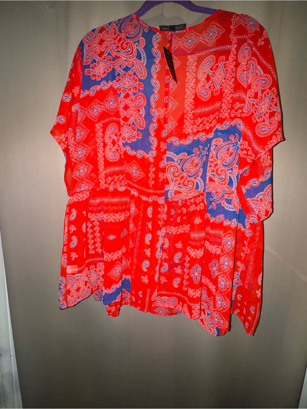 Lane Bryant Red and Blue Paisley Peplum Tunic